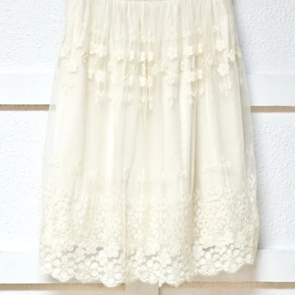 NWT AMERICAN EAGLE Ivory Embroidered Floral Crochet Tulle Sundress | Size S - Picture 4 of 7